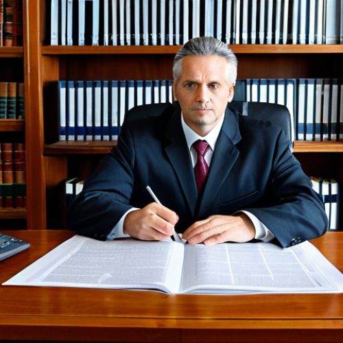 Home 4 통번역사 전문 번역 분야 - Legal Translation**
"A highly detailed scene of a lawyer in a professional office, reviewing transl...