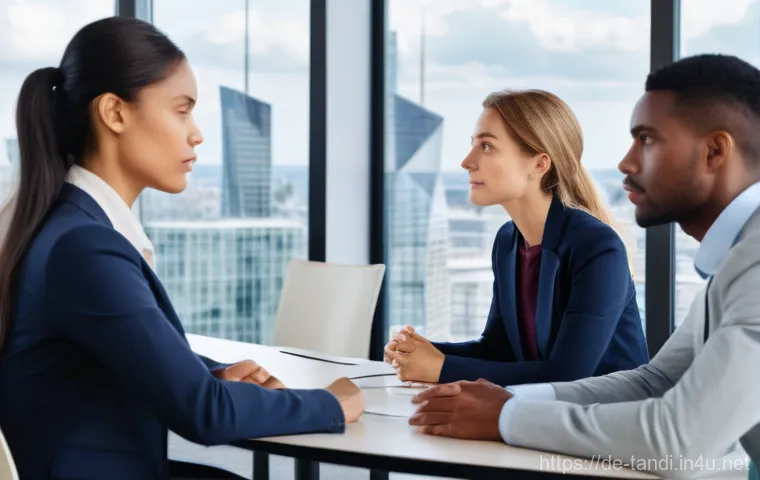 통번역사 업무 사례 - **Prompt:** A diverse group of five professionals, including men and women of various ages and ethni...