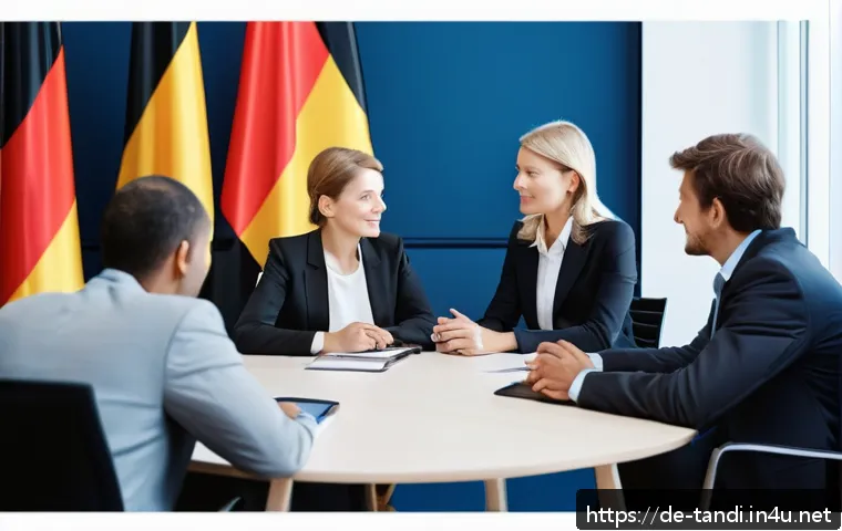 통번역사 번역가로서의 가치 - A professional conference room scene showing a diverse group of international businesspeople engaged...
