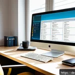 통번역사 중급과정 - A modern professional translator&rsquo;s workspace in a bright home office, featuring dual monitors displa...